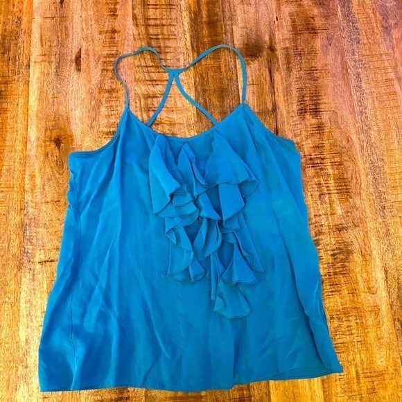 4. Guess Blue cami  camisole Tank top Ruffles Back Flyaway spaghetti straps EUC - Picture 1 of 6